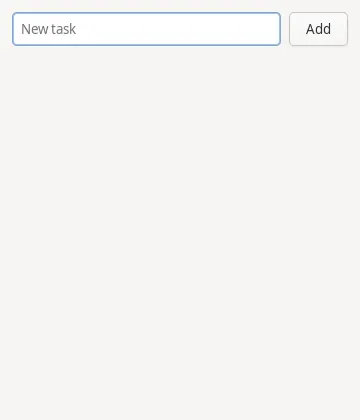 The Tasks app launched — a text field, an Add button, and an empty list