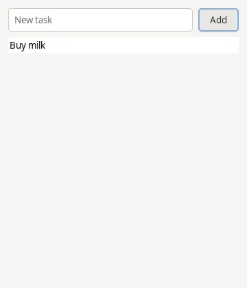 After the fix, clicking #5 adds the task — it appears in the list; the app works